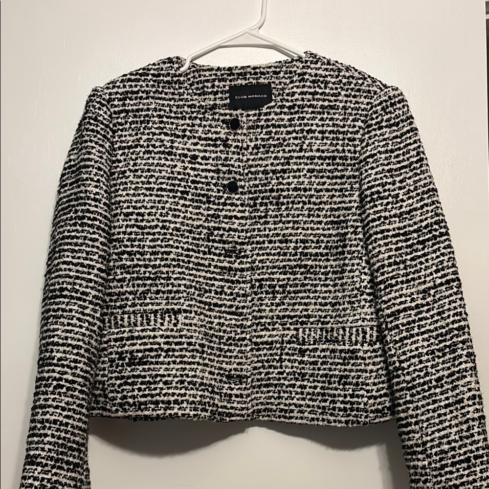 Club Monaco Black and White Tweed Blazer
